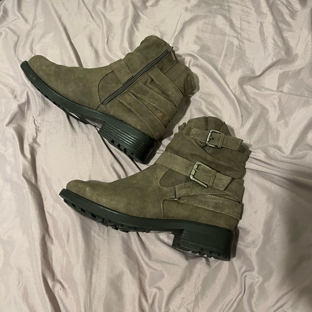 Torrid Gray/ Taupe Strappy Motorcycle Boots